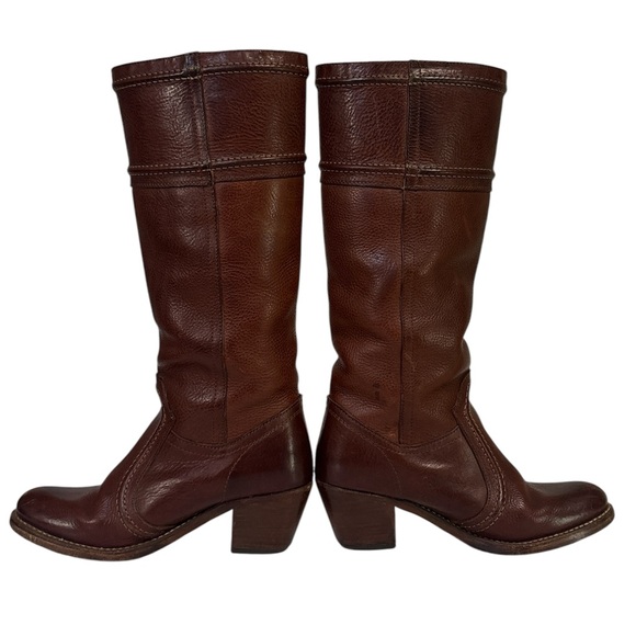 Frye Brown Leather Campus Boots 7B Made in Mexico Western Riding Mid Calf - Picture 5 of 7